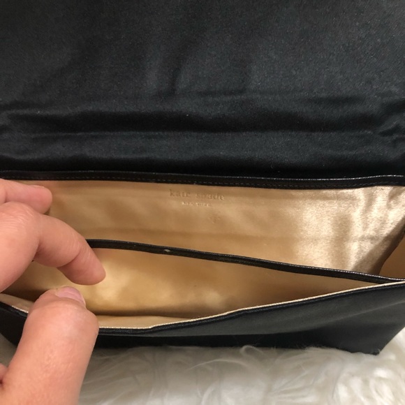 👜KATE SPADE BLACK DUCHESS SATIN MINIMALIST SMALL EVENING BG W/THIN SILVER CHAIN - Picture 4 of 4